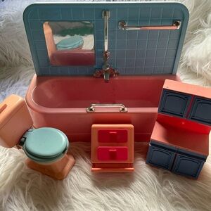 90s vintage 4-piece dollhouse bathroom furniture set